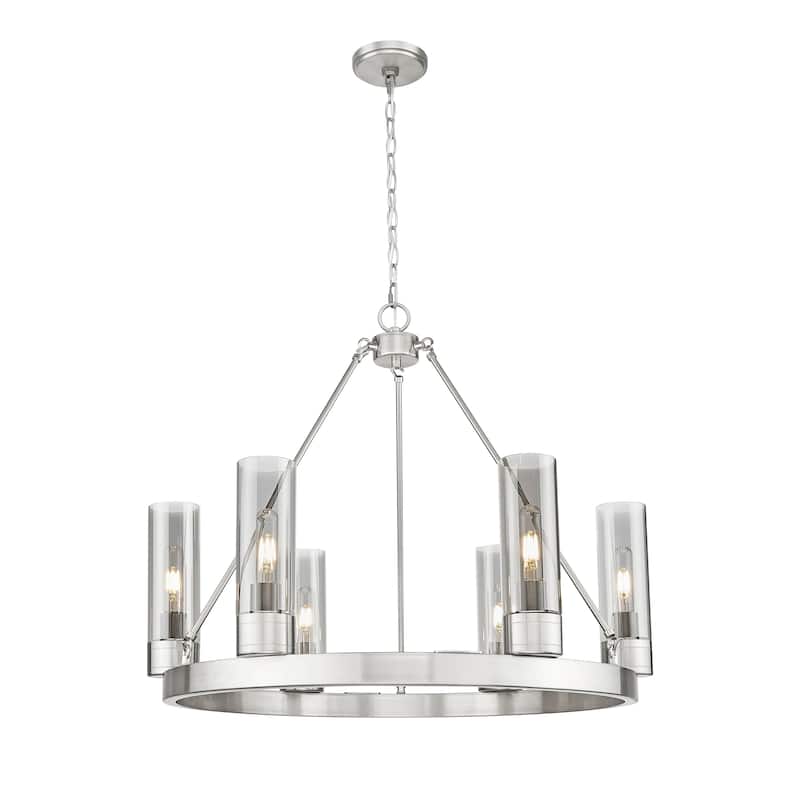 Innovations Lighting Downtown Urban - Boreas - 6 Light 29" Chandelier with 8" Shades - Satin Nickel/Light Smoke