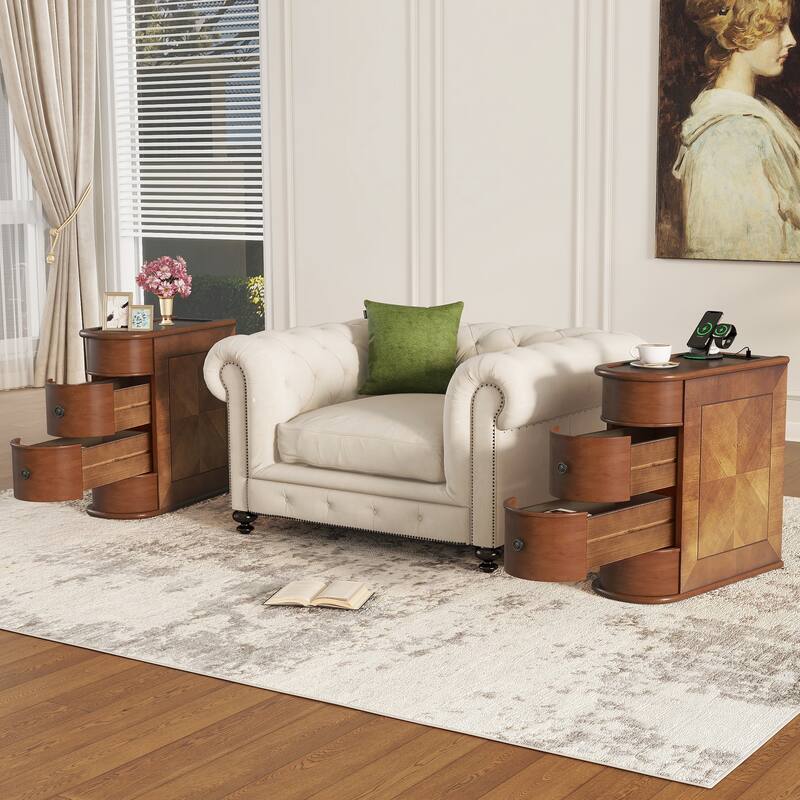 End Table with Charging Station,Sofa Side Table with Drawers, No Assembly Required