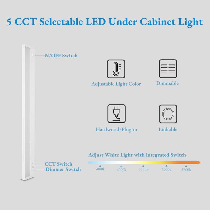 32 IN. Plug-in/Hardwired White 5 CCT Integrated LED Linkable Strip Under Cabinet Light