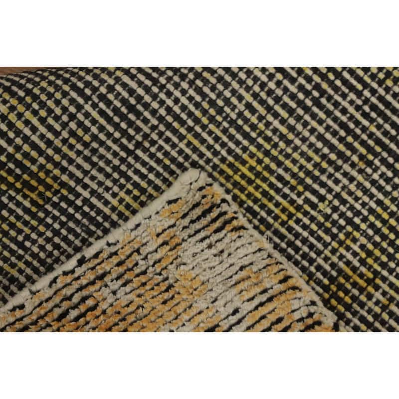 Hand Knotted Oriental Viscose Silk Carpet Modern Abstract Multi-Colored Abstract Runner Rug - 8' 5'' X 2' 10''