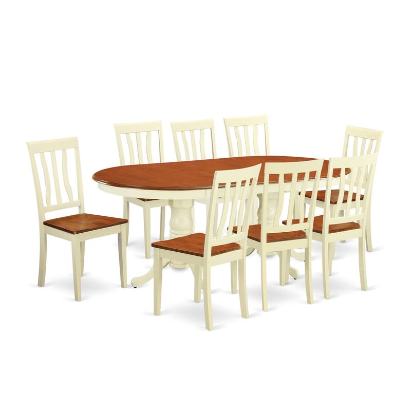 East West Furniture Dining Set Includes an Oval Table with Butterfly Leaf and 8 Kitchen Chairs, Buttermilk & Cherry