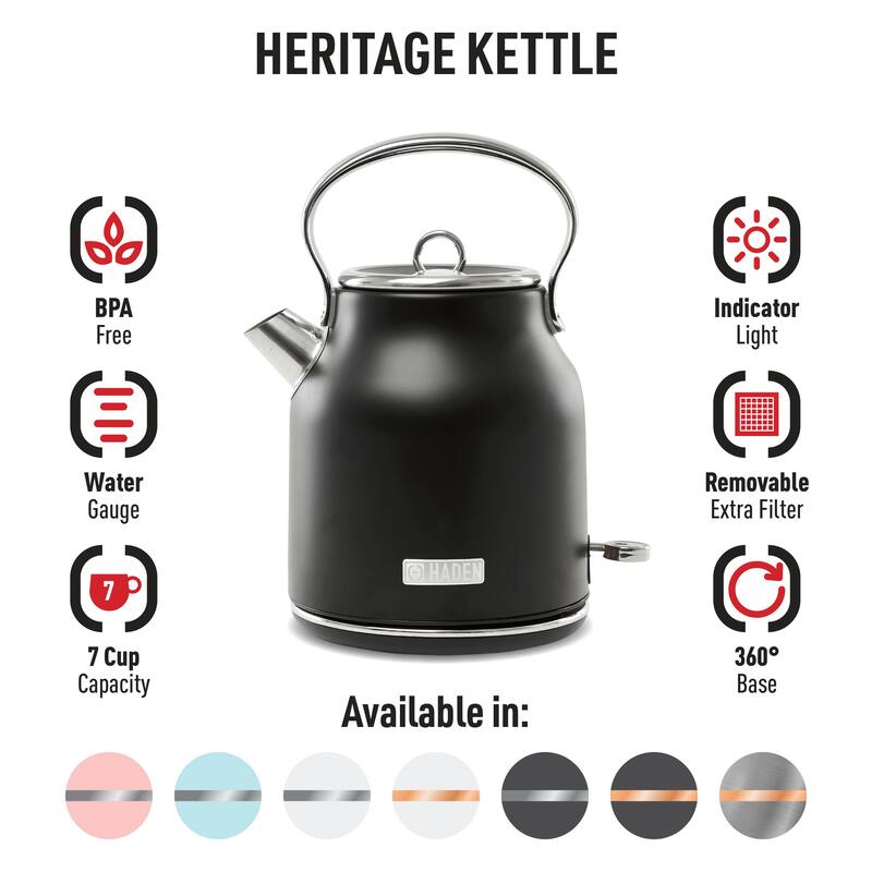 Haden Heritage 1.7 Liter Stainless Steel Electric Tea Kettle