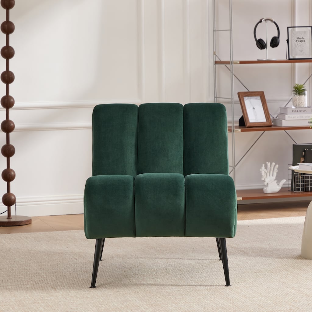 Modern Upholstered Armless Chair with Metal Legs, Green Velvet Accent Chair Side Chair Reading Chair Reception Chair