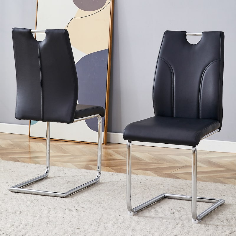 Roomfitters Set of 2 White PU Dining Chairs with Silver Metal Legs, Modern Accent Chairs