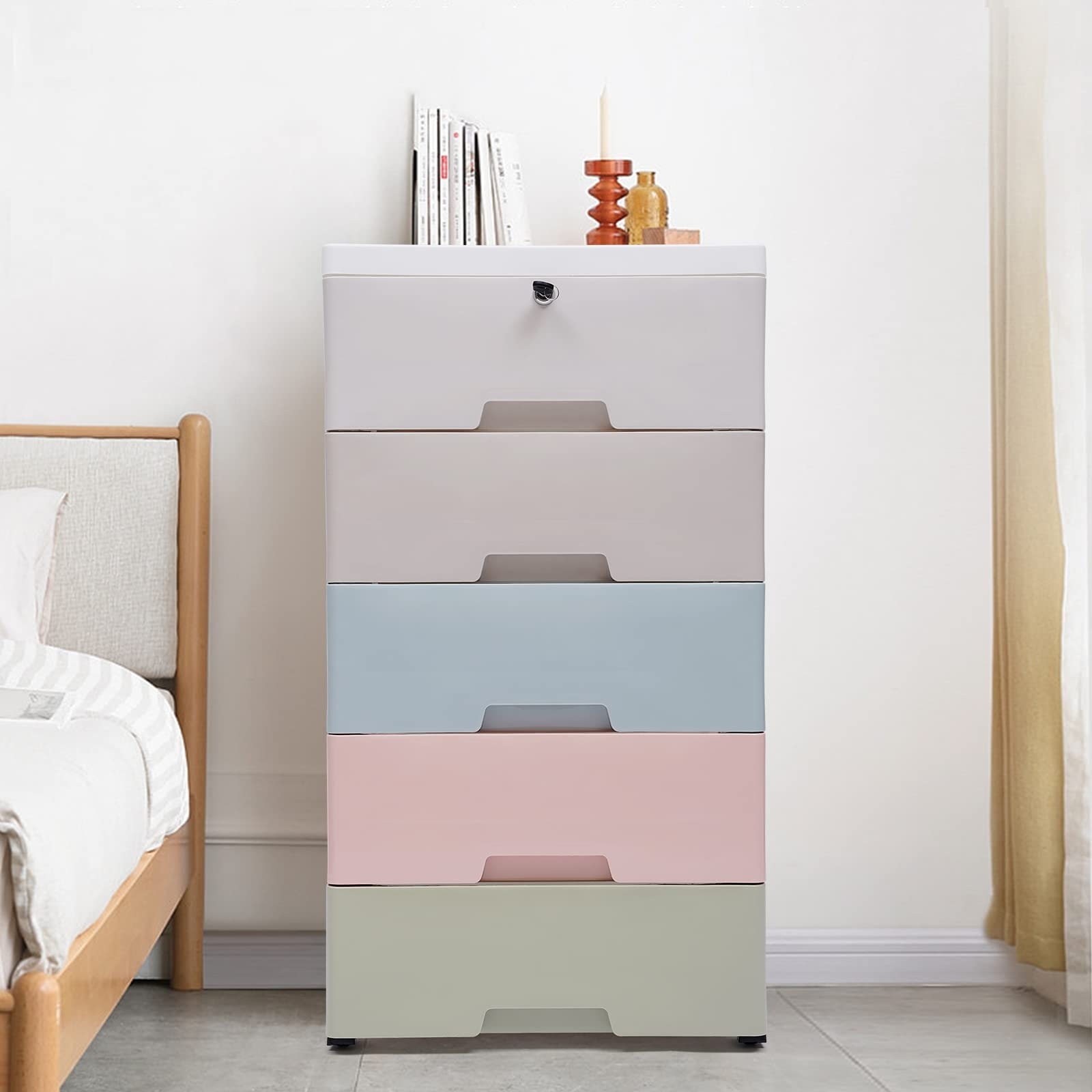 Plastic Drawers Dresser Storage Cabinet With 5 Drawers Small Stackable Vertical Kids Baby Dresser for Clothes Tall Dresser Bed Bath Beyond 37669017
