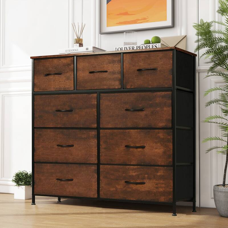 9-Drawer 11.8 in. Wide Chest of Drawers Fabric Storage Tower with Steel Frame, Wooden Top