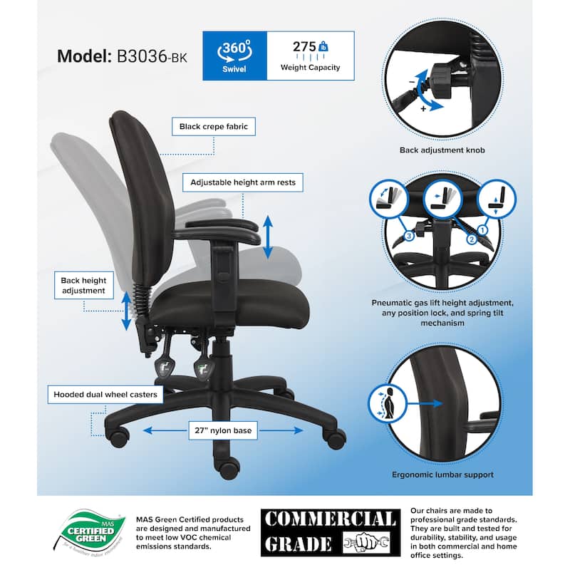 Boss Multi-Function Task Chair with Adjustable Arms