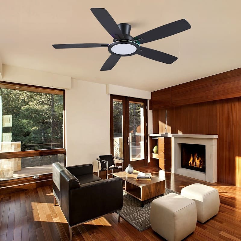 52/54 Inch Flush Mount Low Profile Ceiling Fan with Light,Remote and App Control
