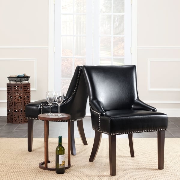 slide 2 of 39, SAFAVIEH Loire Leather Nailhead Dining Chairs (Set of 2) Black