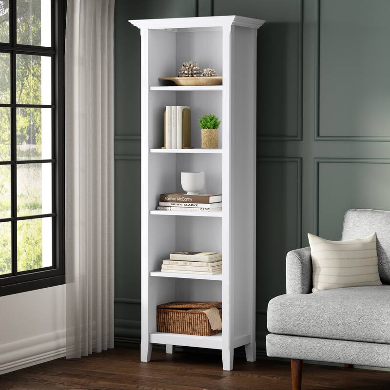 WYNDENHALL Halifax 24 inch Wide Solid Wood Transitional 5 Shelf Bookcase - 14"D x 24"W x 70"H - White