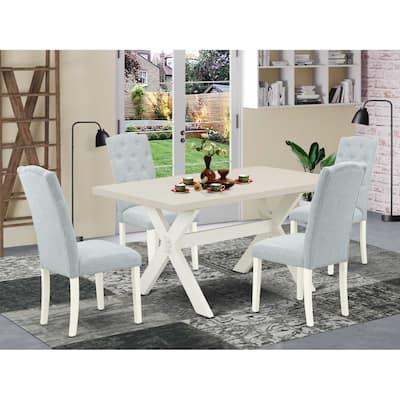 HomeStock 5-Piece Rectangle Natural Oak Finish Solid Wood Top Dining Table with 4 Parson Chair with Lattice Back