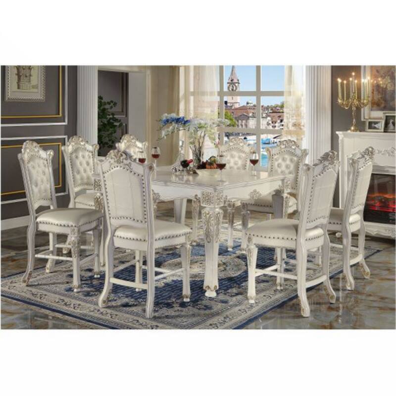Counter Height Chair (Set-2), Synthetic Leather & Antique Pearl Finish