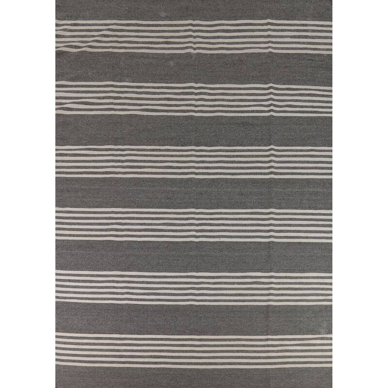 Striped Gray Kilim Durrie Oriental Area Rug Cotton Carpet - 8'3" x 11'7"