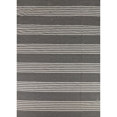 Striped Gray Kilim Durrie Oriental Area Rug Cotton Carpet - 8'3" x 11'7"