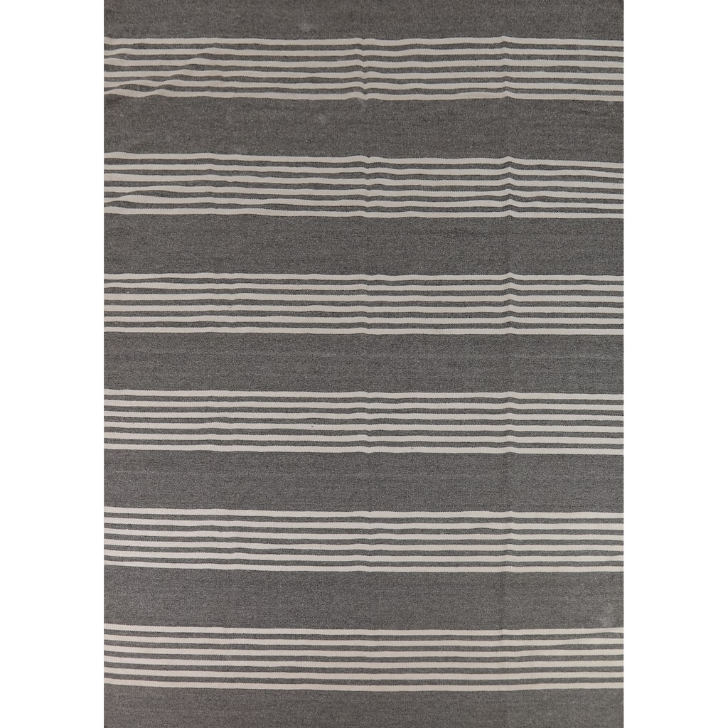 Striped Gray Kilim Durrie Oriental Area Rug Cotton Carpet - 8'3" x 11'7"