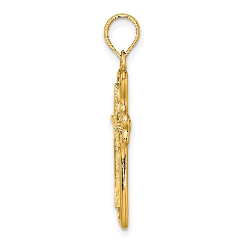 Curata 14k Yellow Gold Textured Heart Endcaps Cross Necklace 19mm x 31.5mm