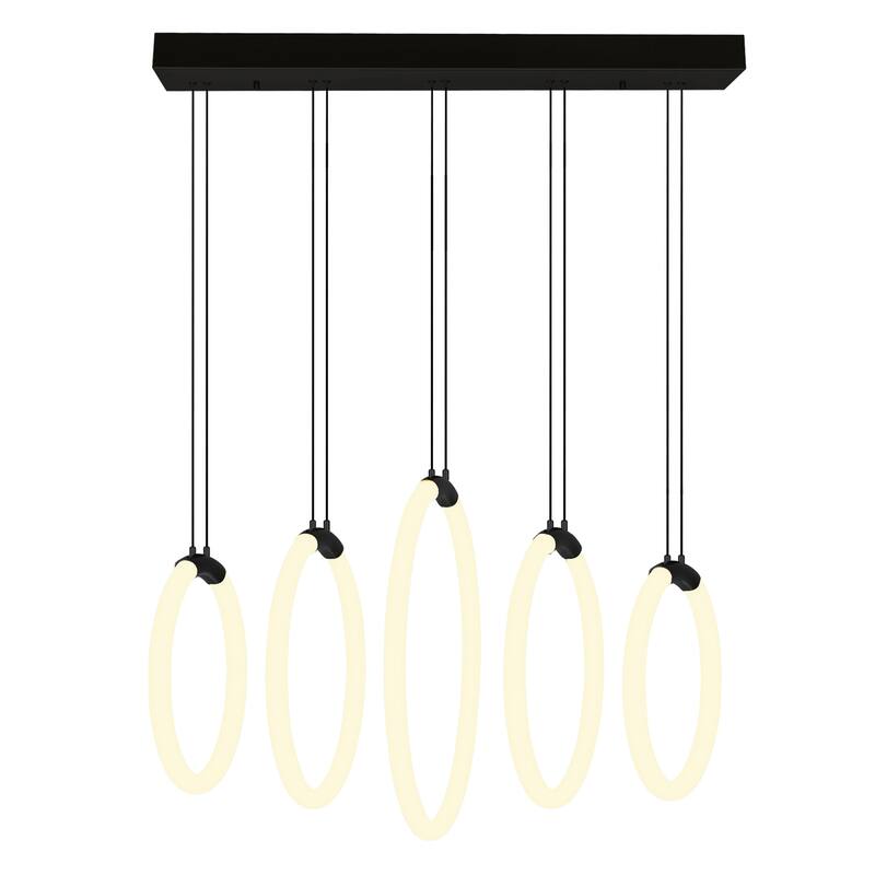 Hoops Integrated LED 23in 5 Ring Black Chandelier - Black