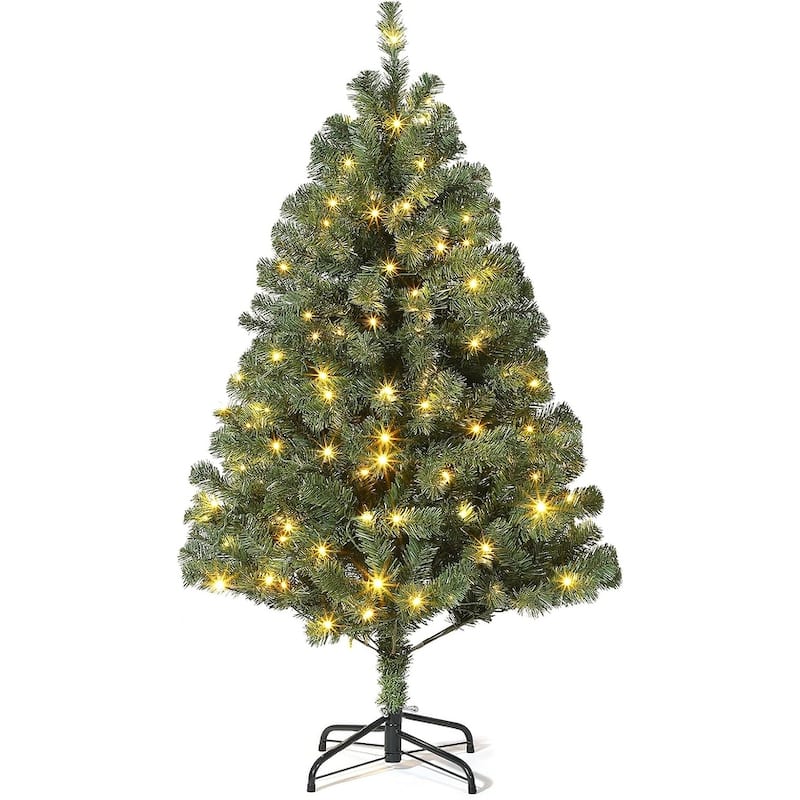 Pre-Lit Artificial Spruce Christmas Tree with White Lights, Unlit Hinged Design - Multi - 6 Foot