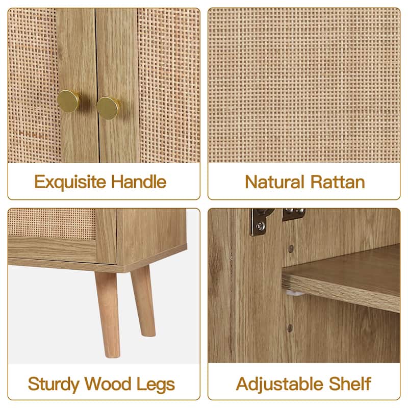 Anmytek Modern 2-Door Rattan Buffet Sideboard Kitchen Storage Cabinet for Living Room