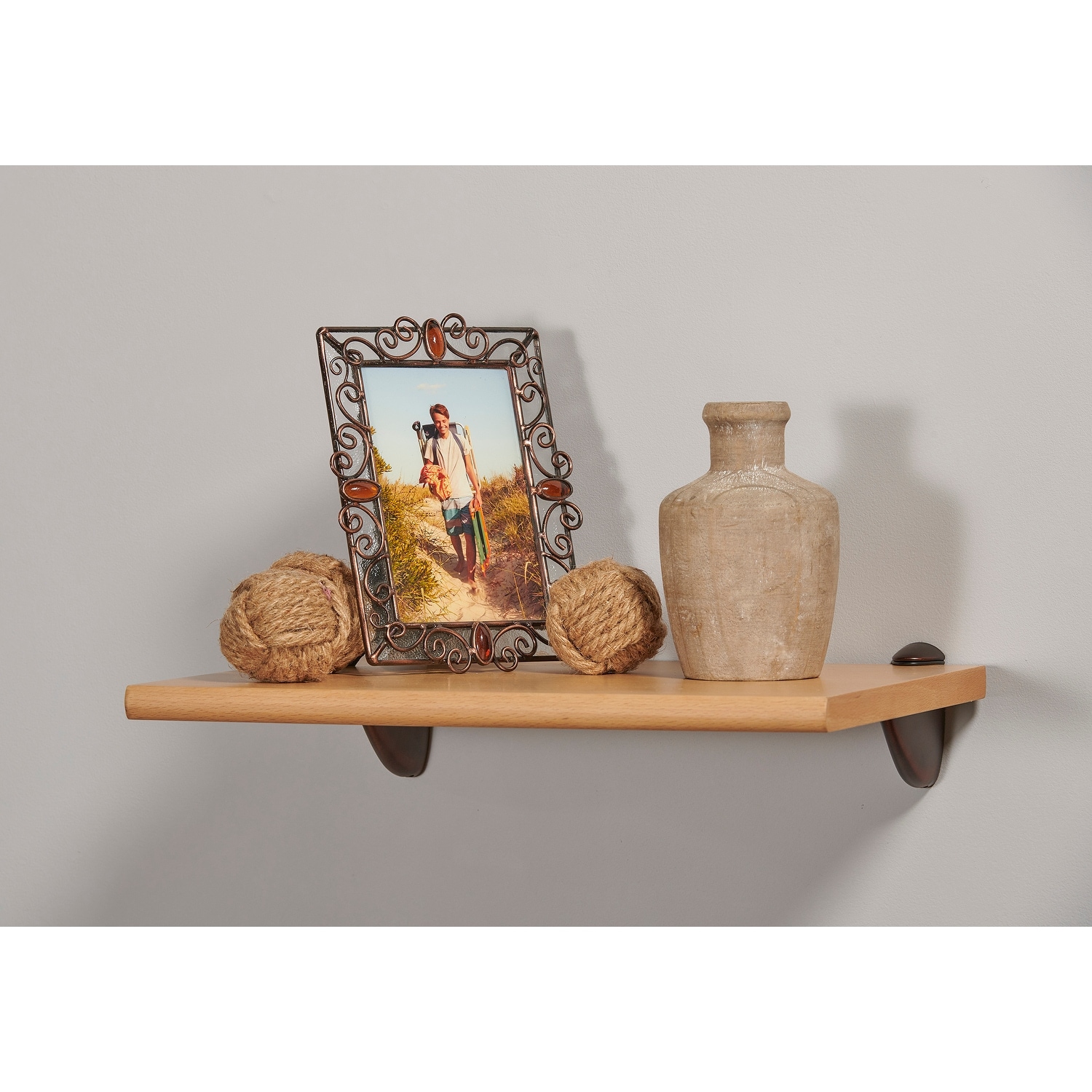 Wallscapes Beech Wood Wall Shelf Classic Display with Bronze Pelican Brackets