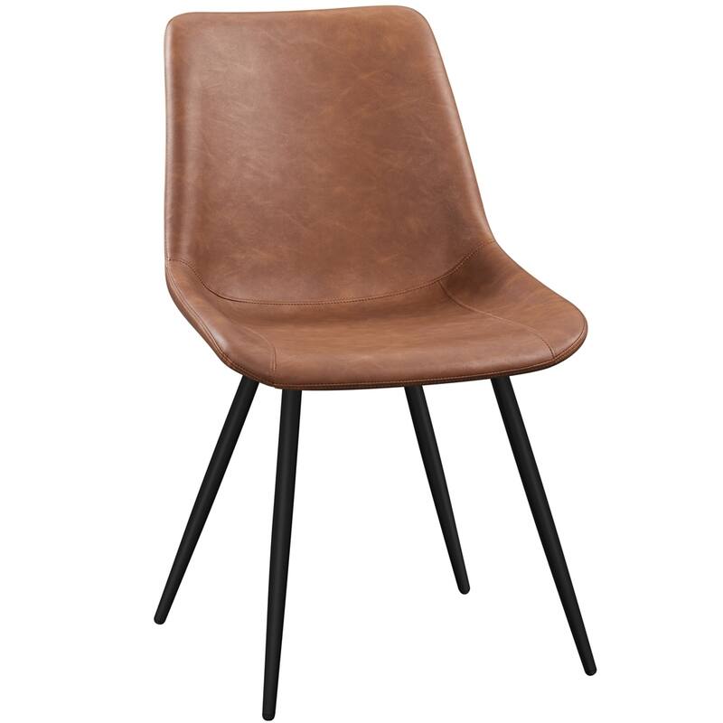 Yaheetech 2PCS Faux Leather Dining Chairs With Metal Legs - N/A - Brown