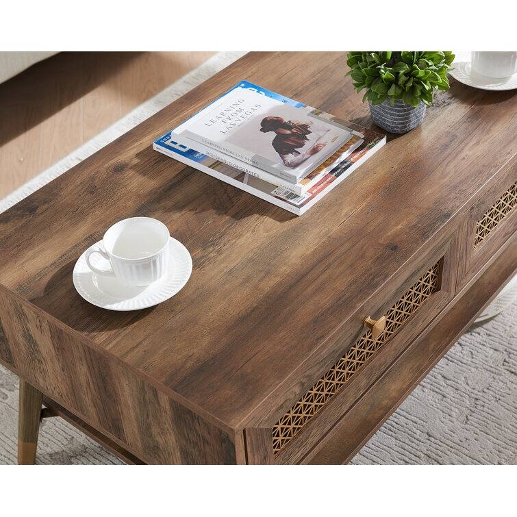 Single Wood Rectangle Coffee Table With 2 Drawers