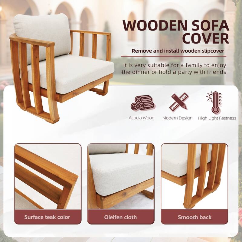Set of 2 Outdoor Semicircular Ring Shape Acacia Wood Chairs