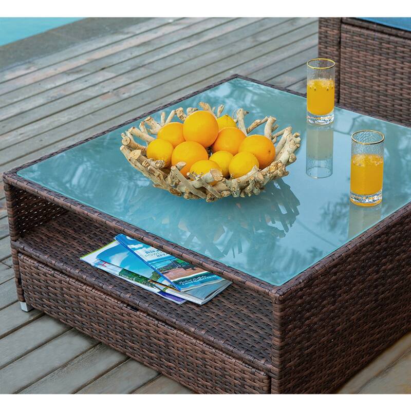 COSIEST Wicker Outdoor Sectional Set with Coffee Table & Cover