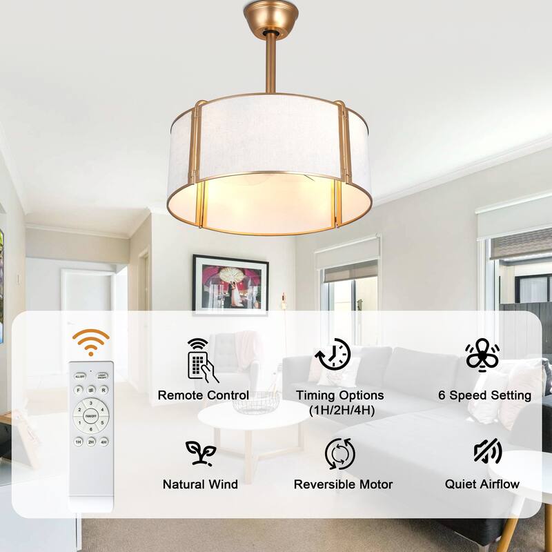 Bella Depot 19" Modern Caged Ceiling Fan with Light Kit and Remote Control 6-Speed Reversible DC Motor - 19”