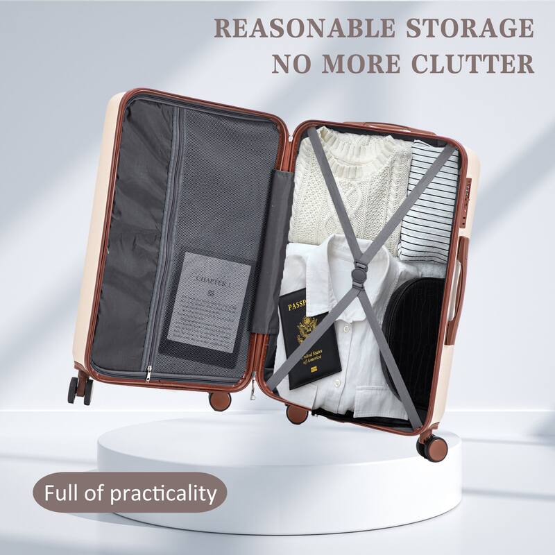 3 PCS in ABS Spinner Wheel Luggage, TSA Combination Lock for Big and Middle Size