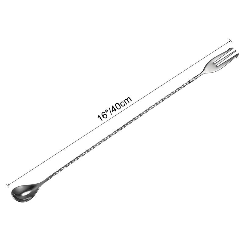 Bar Mixing Spoon, Stainless Steel Cocktail Spoon 16 Inch Spiral Pattern - Black