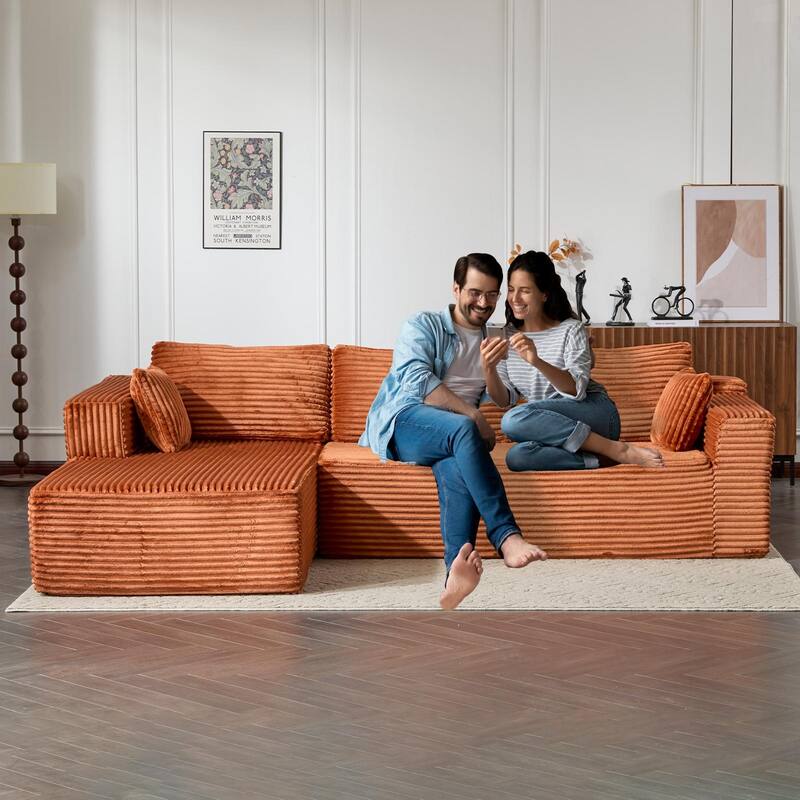Compression Sectional Couch With Comfy Chaise,Boneless L Shape Sofa With Deep Seat,Minimalist Modular Couches Sleeper