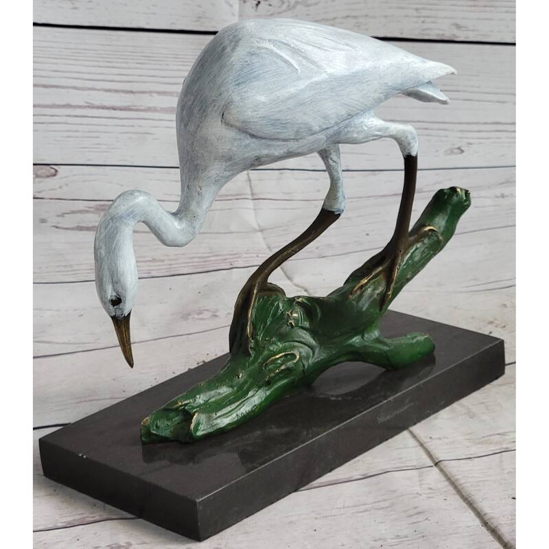 Real Bronze Art Stork Egret Crane Heron Statue Figurine Sculpture Original Milo