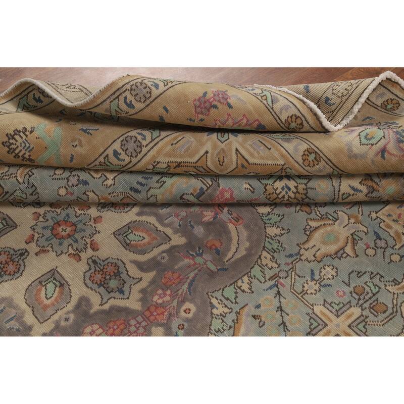 Blue / Medallion Tabriz Persian Vintage Rug Handmade Wool Carpet - 7'11" x 11'1"