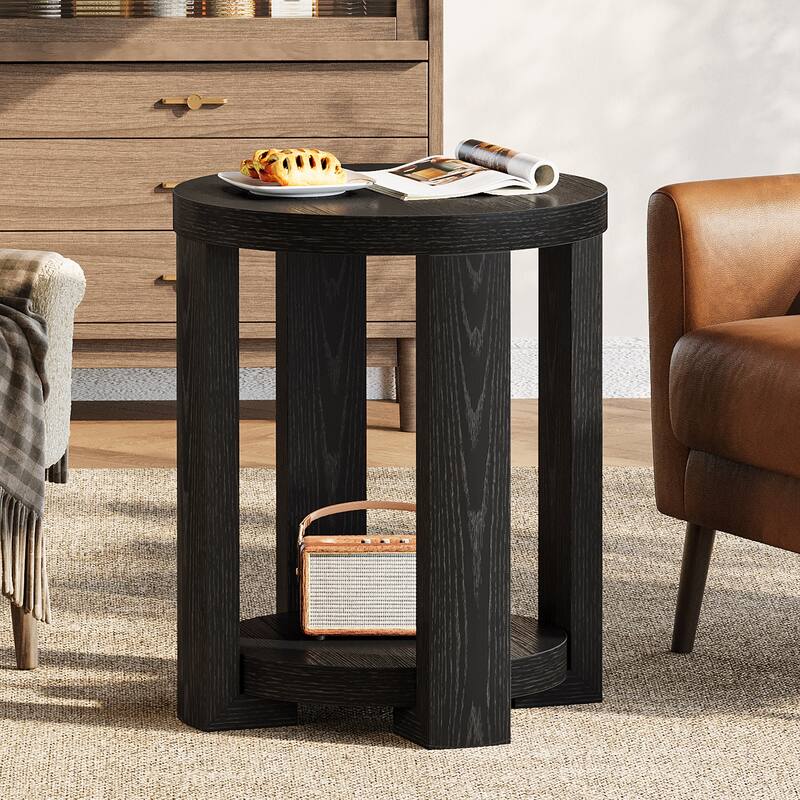 2-Tier Round End Table, Side Accent Snack Table, Living Room Bedroom Bedside Nightstand Furniture