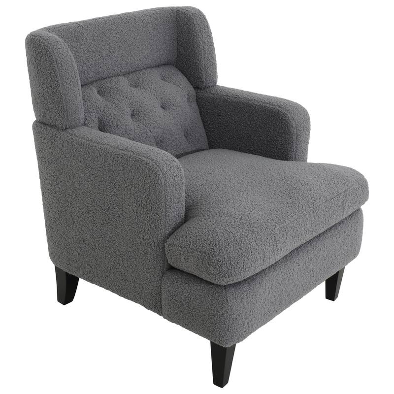 Dark Grey Modern 35.25" Upholstered Arm Chair with Birch Wood Legs amd Tufted Backrest for Living Room