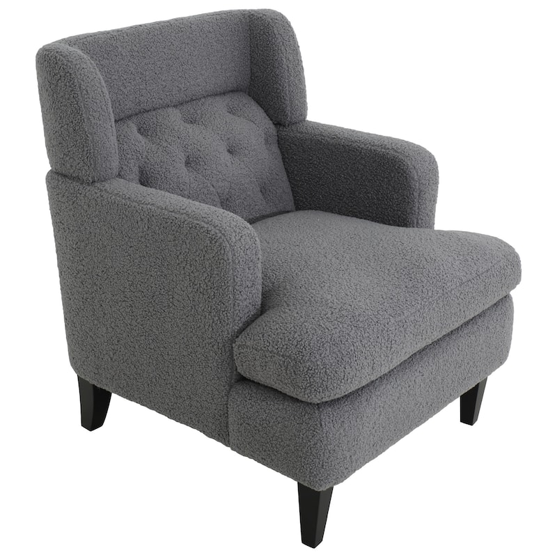 Modern 35.25" Upholstered Arm Chair with Birch Wood Legs amd Tufted Backrest for Living Room