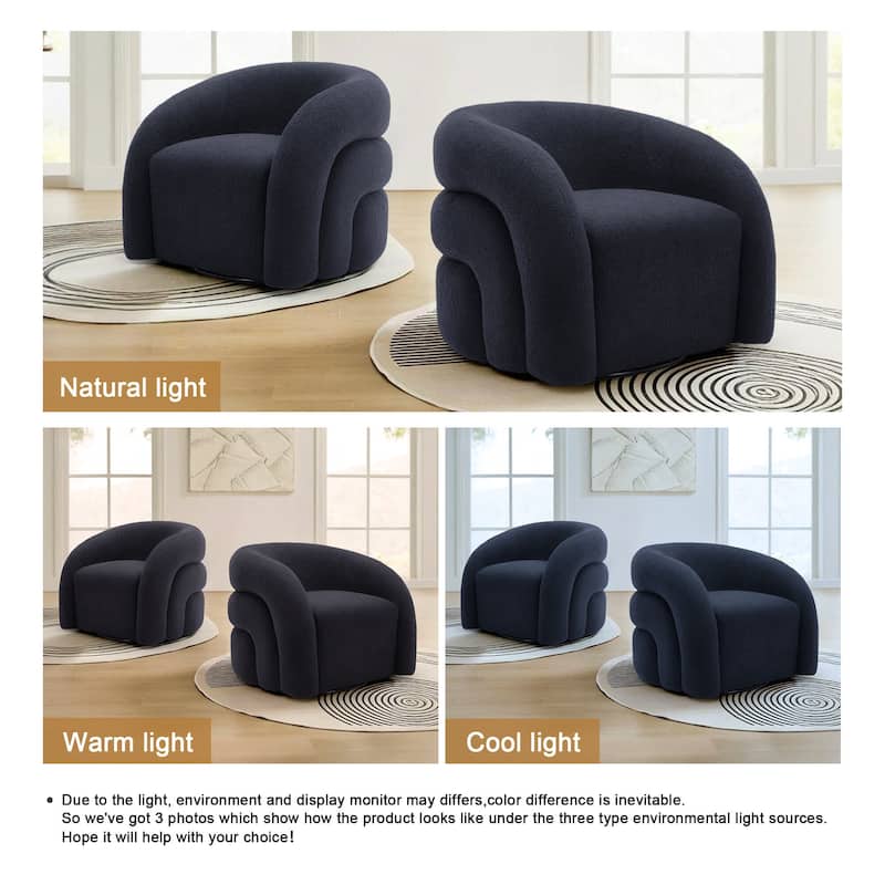 Boucle Swivel Accent Chair Round Barrel Armchair Set of 2