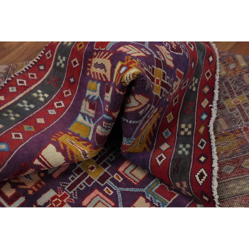 Hand Knotted Oriental 100% Wool Carpet Traditional Geometric Purples Tabriz Runner Rug - 9' 4'' X 4' 1''