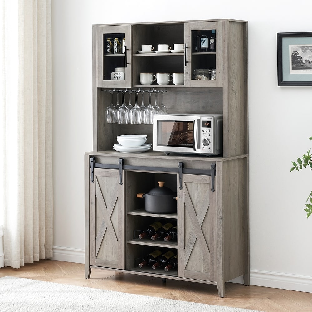 42.5-inch Farmhouse Wine Cabinet with Sliding Barn Door - 15.7"D x 42.5"W x 69.6"H