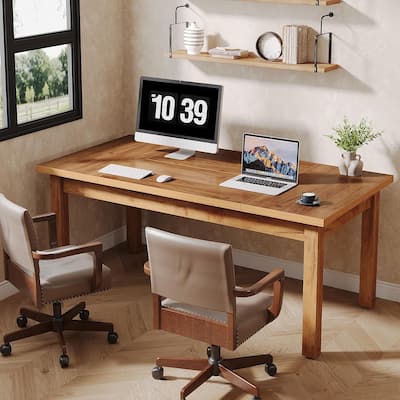 70 Inch Large Computer Desk, Office Desk with Solid Wood Leg, Executive Desk with Thickened Frame and Board
