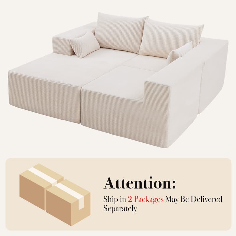 Oversized L-shaped Plush Corduroy Couch, Sectional Sofa with Deep Cushions and Chaise Lounge