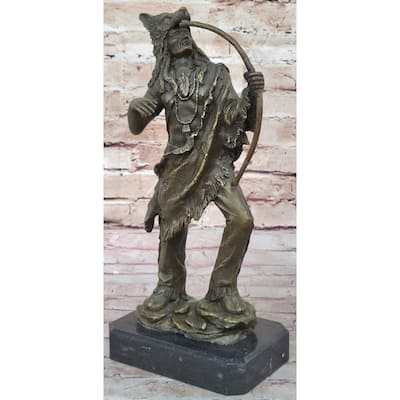 Bronze Mohican Indian Warrior Chief Art Marble Base Sculpture Native American