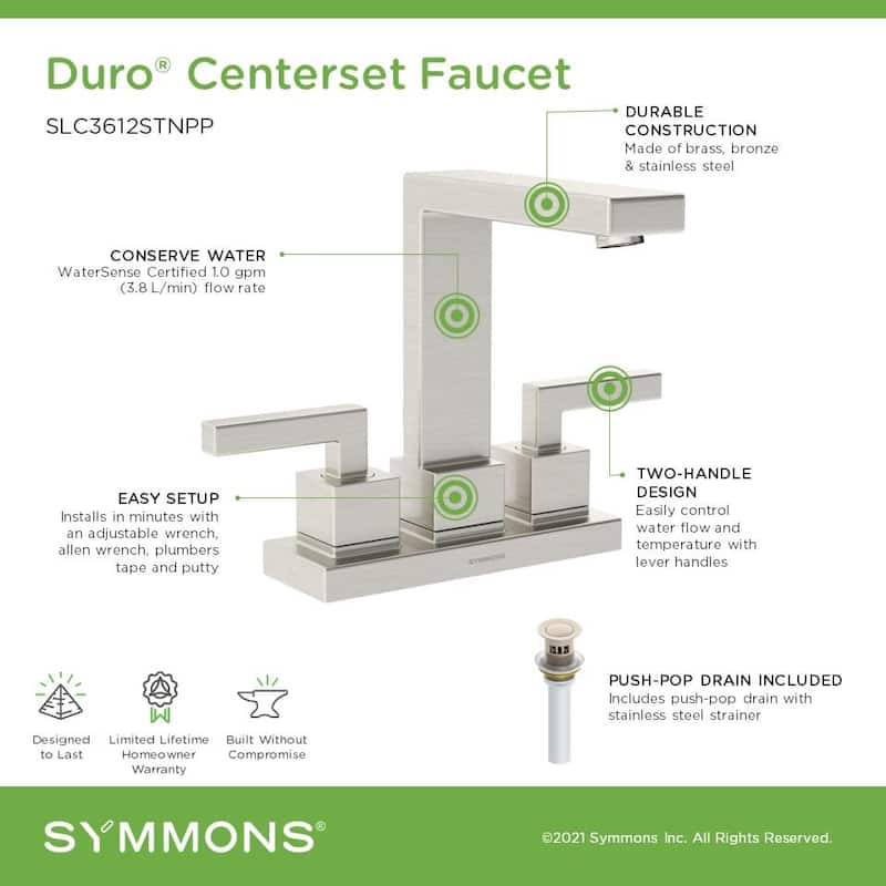 Symmons SLC3612PP Duro 1.0 GPM Centerset Bathroom Faucet with Push Pop