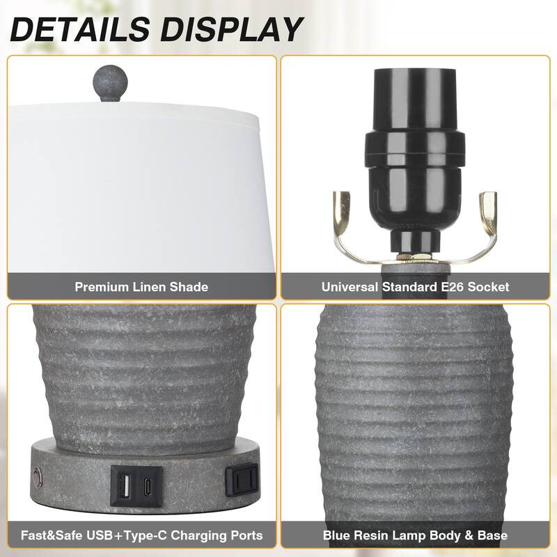 Grey Resin Pot-Vase Style Table Lamps (Set of 2) - 13'' x 13'' x 24.3'' (L x W x H)