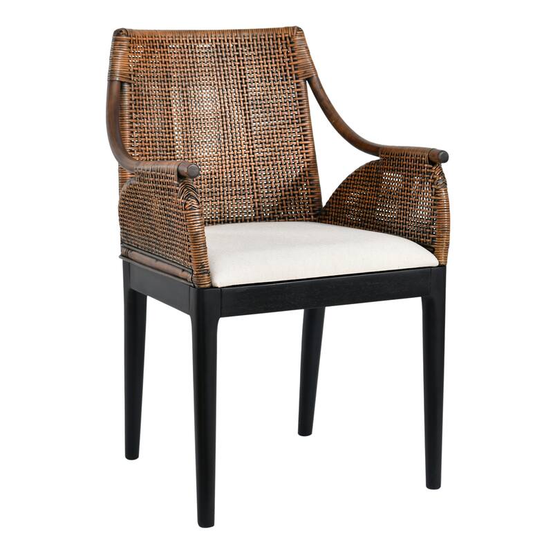 Boho 18" Seat W Rattan Upholstered Armchair for Dining or Lounge Spaces