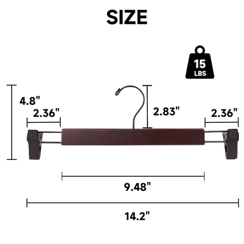 BP4U Premium Wooden Pants Hangers with Adjustable Clips, Solid Wood Skirt Hangers for Jeans, Slacks, Dresses