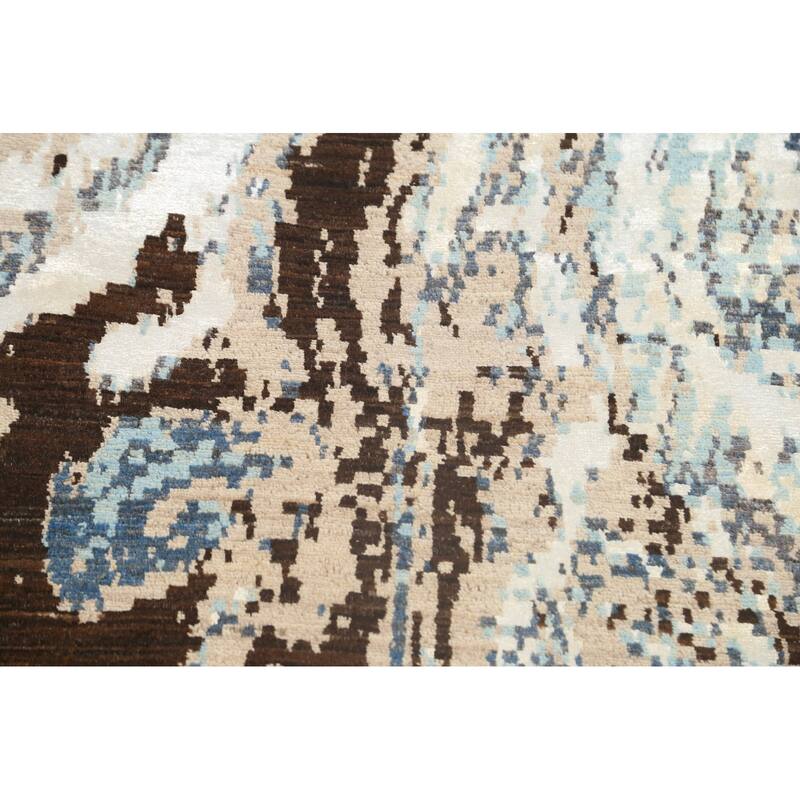 Wool/ Silk Vegetable Dye Oriental Abstract Runner Rug Hand-knotted - 2'7" x 9'10"