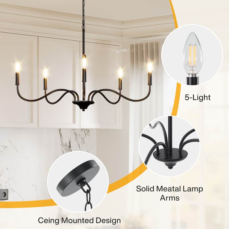 Black Metal Candle Chandelier/ Pendant Light with Adjustable Height