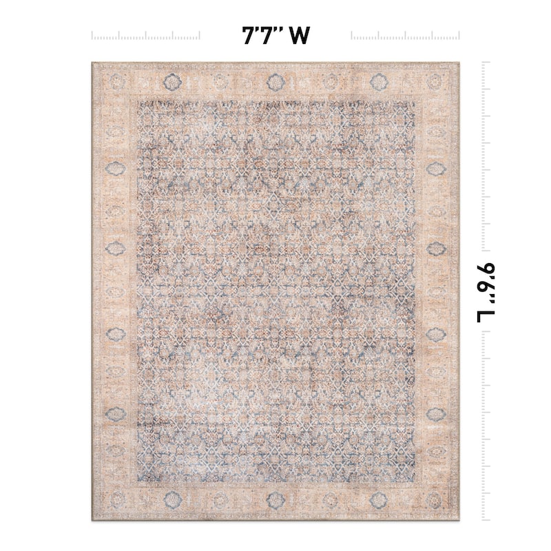 Beige Vintage Washable Rug - Low Pile, Subtle Pattern for Neutral Spaces
